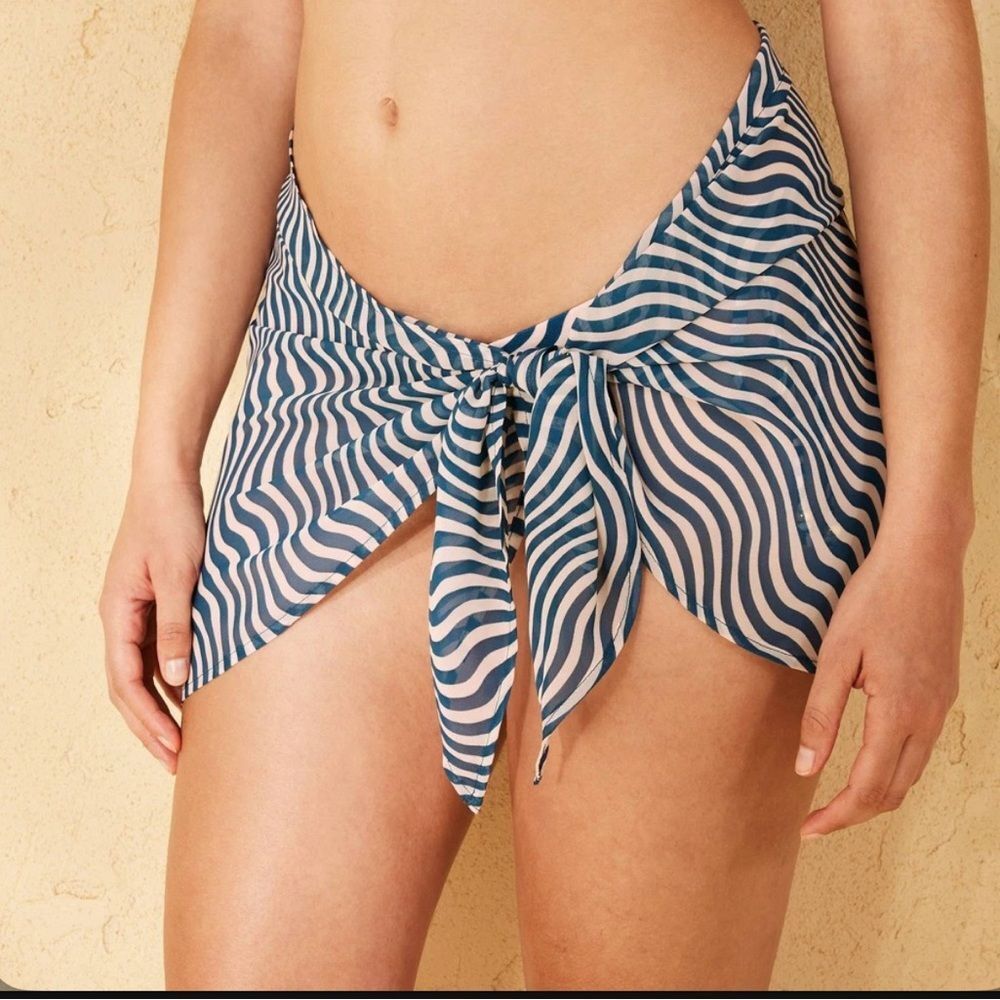 Shade & Shore XL Beach Sarong- Teal Blue & White